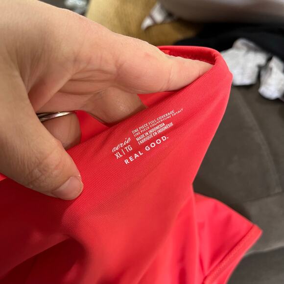 Aerie Coral Cut Out One Piece Swimsuit Tie Front Size XL Full Coverage - Picture 6 of 8